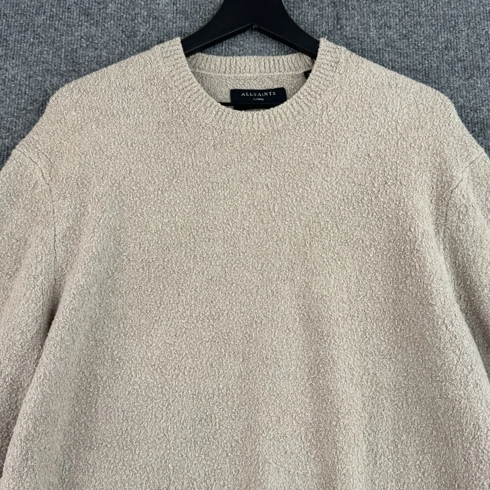 AllSaints Sweater Mens L Beige Eamont Crew Oversized Terry Textured Pullover